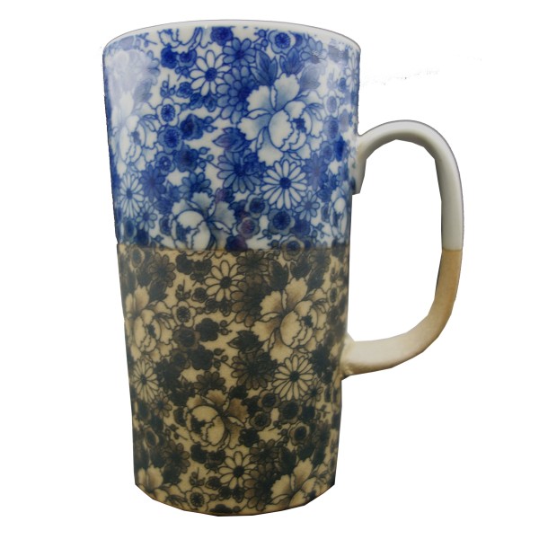 Mug Porcelaine Japonaise – Grandes Fleurs Bleues – Contenance 40 à 50 cl