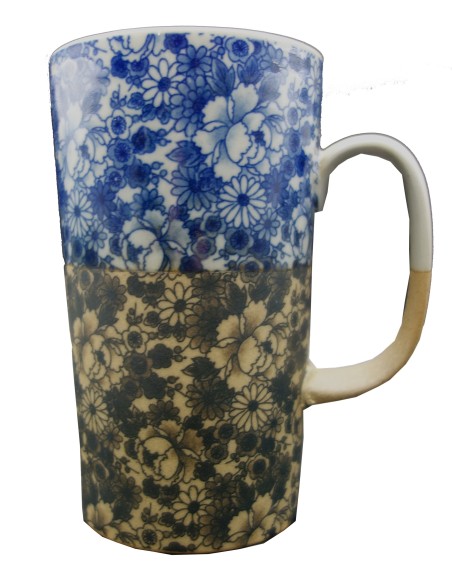 Mug Porcelaine Japonaise – Grandes Fleurs Bleues – Contenance 40 à 50 cl