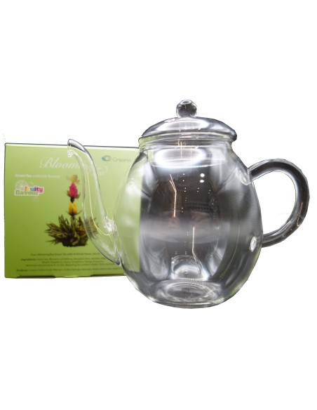 Coffret Cadeau Théière en Verre + 6 Fleurs de Thé Vert Fruité Aromatisé