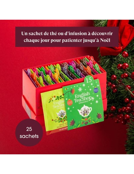 Calendrier de l’Avent à Cartes Rouge Bio – 25 sachets de thés et infusions English Tea Shop