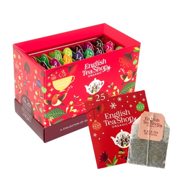Calendrier de l’Avent à Cartes Rouge Bio – 25 sachets de thés et infusions English Tea Shop