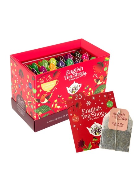 Calendrier de l’Avent à Cartes Rouge Bio – 25 sachets de thés et infusions English Tea Shop